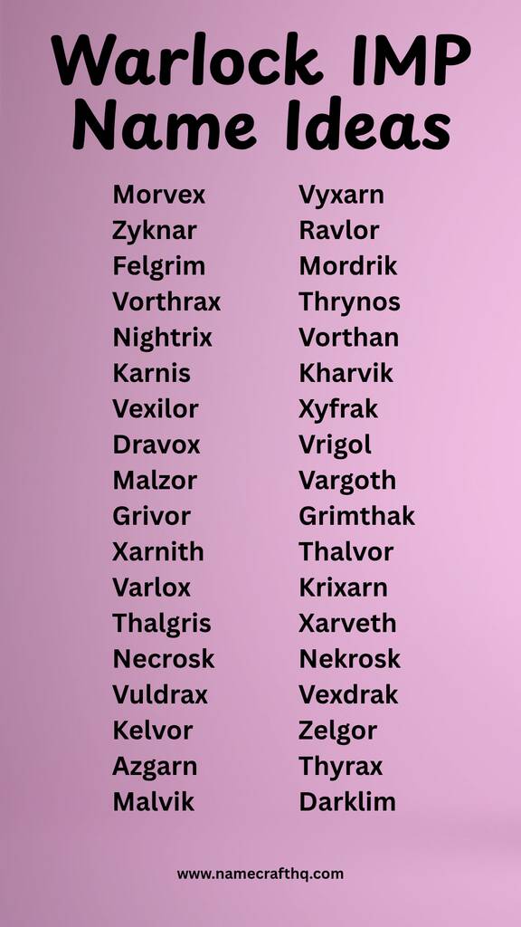 Warlock Imp Name Ideas